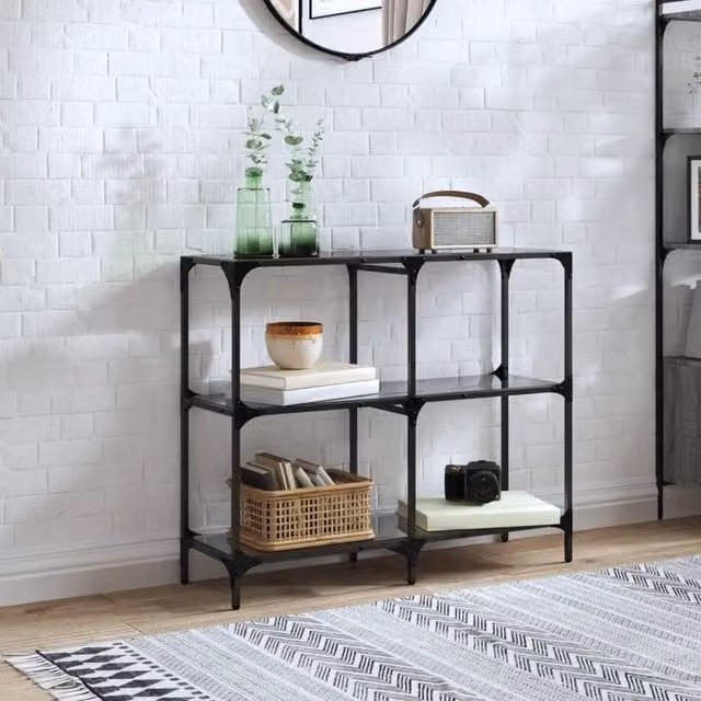 Berkfield Home Modern Console Table with Black Glass Top and Steel Frame, W/D/H: 98 x 30 x 81 cm – 1