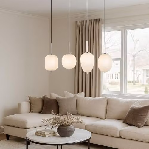 Netlighting Globo Lighting Bar Pendant Light in Silver with Glass Shades and 4x E14 Sockets, H 120 cm x W 18.5 cm x D 18.5 cm – 3