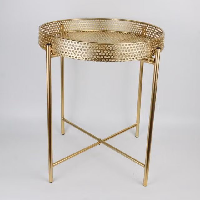 Spot On Dealz Round Tray Table with Matt Gold Metal X-Frame Legs