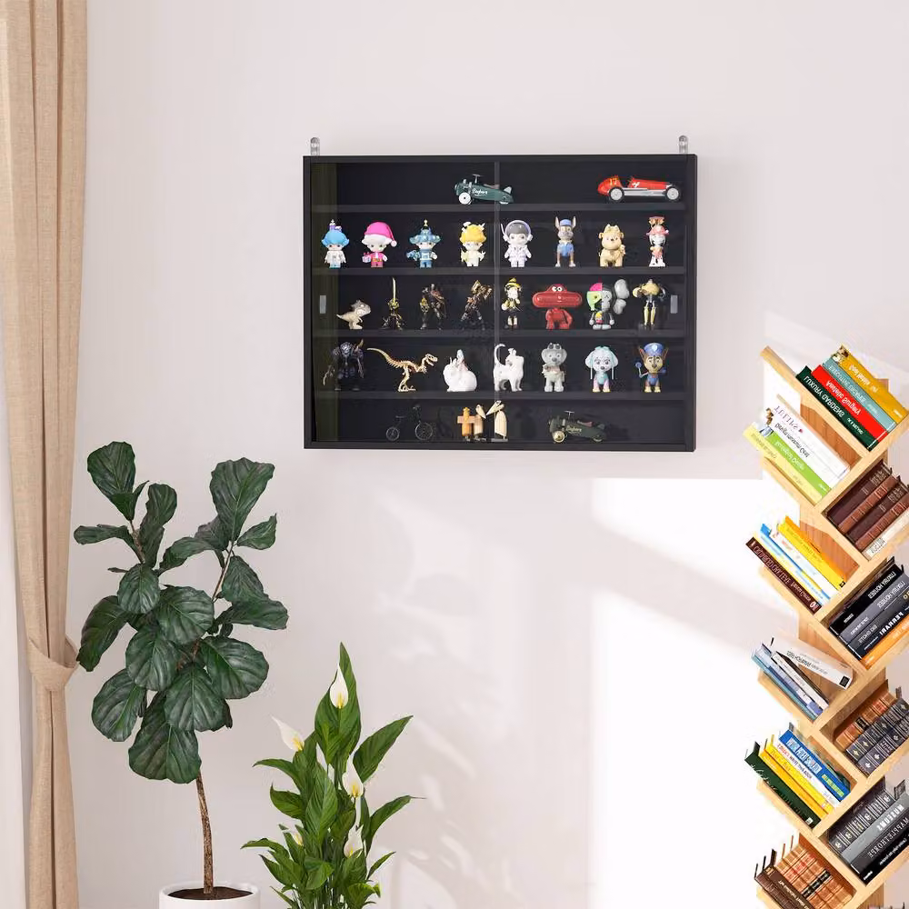 STILVORA Wall Mounted Modern Black Matt Cabinet with Glass Doors and Internal Shelves – 2