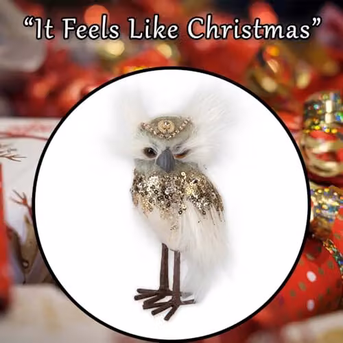 VFM e-Store Christmas Velvet Owl Tabletop Decoration, Green and Multicolour, H: 15 cm, W: 9 cm – 5