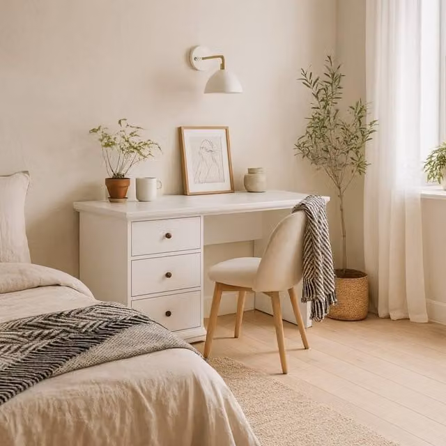 Wyld Haus Osaka White Wood Farmhouse Writing Desk with 3 Drawers, W/D/H: 130.0 x 61.6 x 73.9 cm