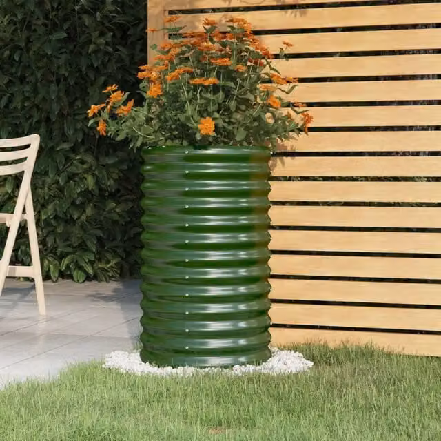 Berkfield Home Powder-coated Steel Garden Planter Tub, Green, W/D/H: 40 x 40 x 68 cm – 1