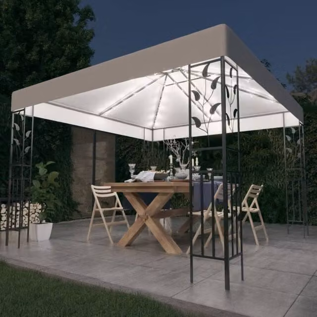 Berkfield Home Gazebo with LED String Lights, White, W/D: 3 x 3 m