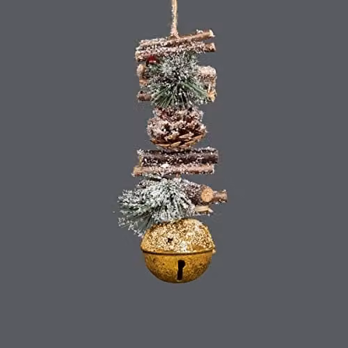 Shatchi Gold Christmas Hanging Decoration with Jingle Bells, Berries and Pinecones, 33 cm