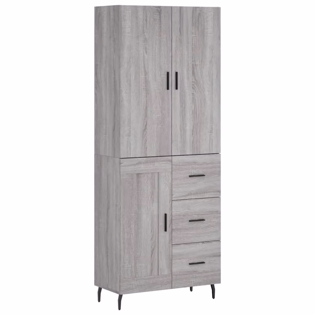 Berkfield Home Grey Sonoma Highboard with Hinged Doors and Internal Shelves, W: 69.5 cm, D: 34 cm, H: 180 cm – 2
