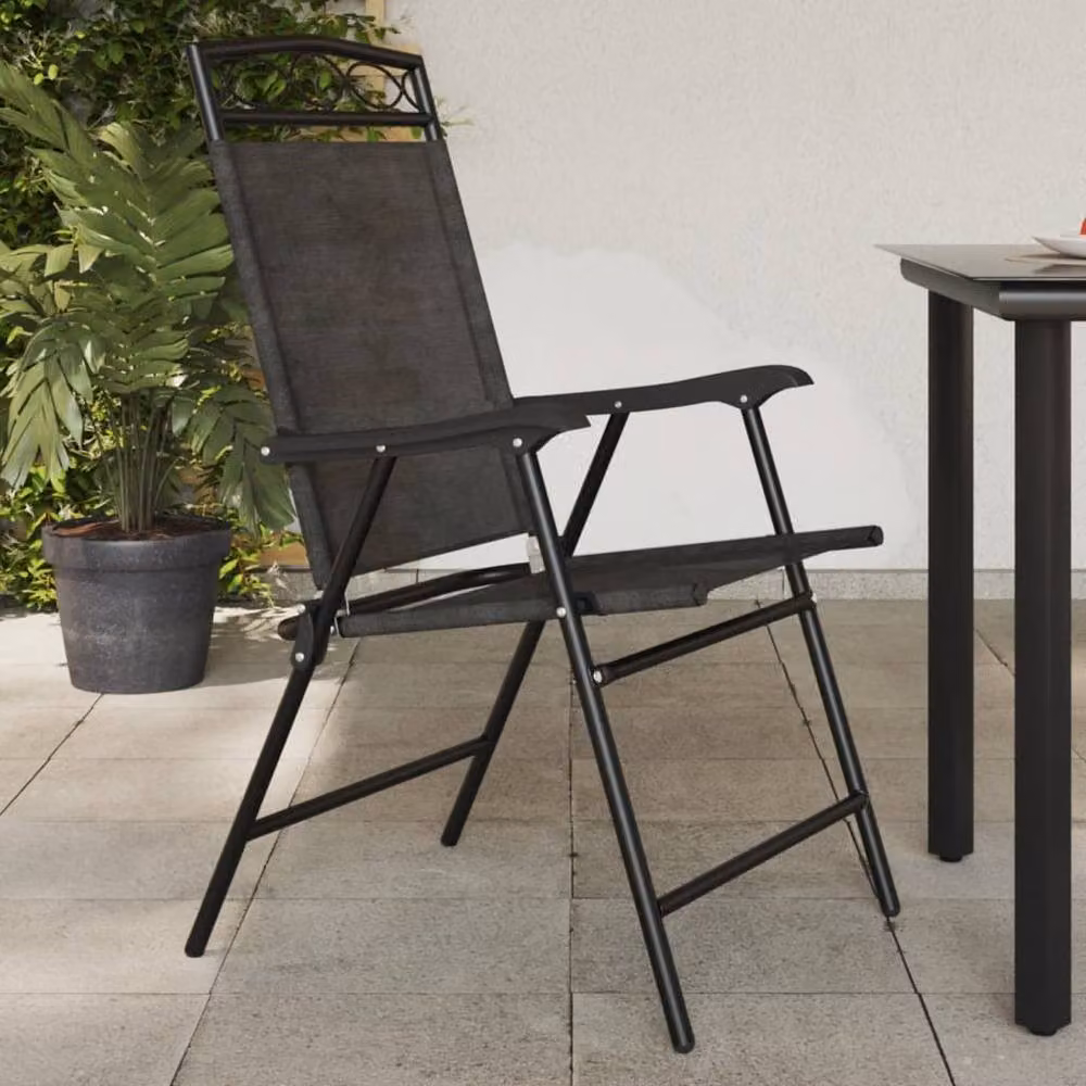 Berkfield Home Beautiful Set of 4 Folding Garden Chairs in Melange Grey Steel and Textilene – 2