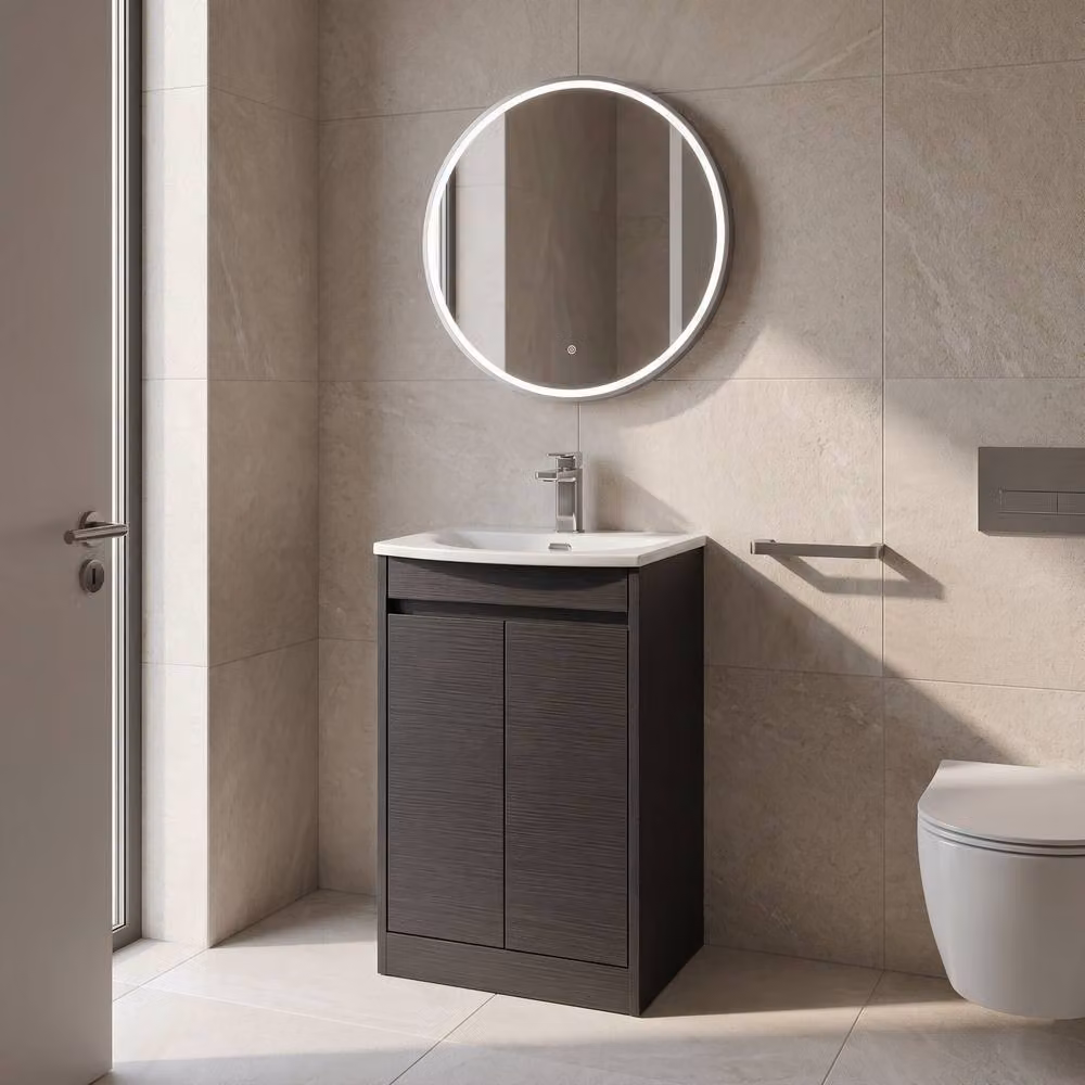 Balterley Chartley 2 Door Freestanding Bathroom Vanity Unit with Curved Basin in Matt Graphite Grey, Width: 50 cm – 2