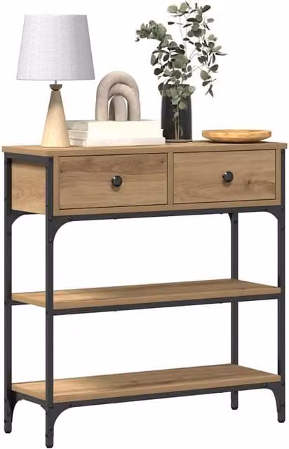 Berkfield Home Traditional Artisan Oak Console Table in Brown, W/D/H: 72.5 x 25 x 75 cm – 1