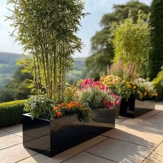 Zinc Galvanised Platinum Black Trough Planter in Glossy Black, W: 120 cm