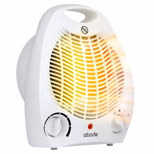 Abode 2000W Electric Fan Heater with Overheat Protection, Tilt Protection and Adjustable Thermostat in White AFH1002