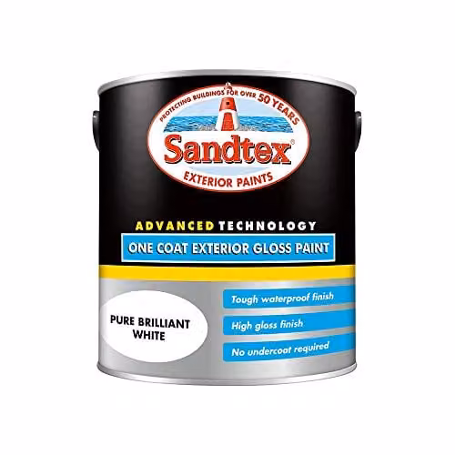 Sandtex One Coat Exterior High Gloss Paint, White, 2.5 l
