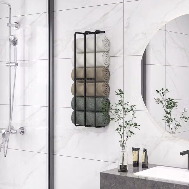 HOMCOM Black Metal Wall Mounted 3 Bar Towel Rack for Bathroom – 1