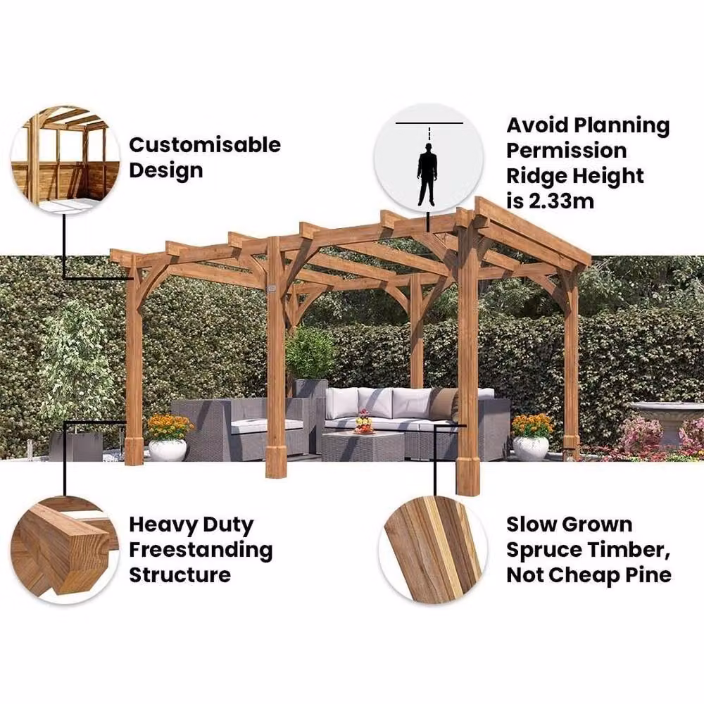 Dunster House Leviathan Wooden Garden Pergola Kit in Brown, W/D/H: 407 x 303 x 233 cm – 9