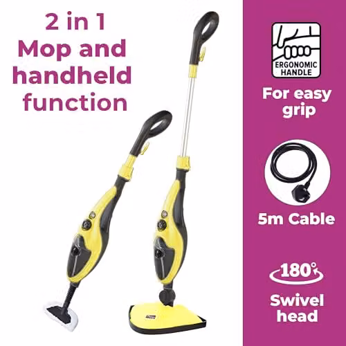 Neo 10-in-1 1500W Hot Steam Mop Cleaner and Hand Steamer for Floors, Carpets and Windows in Yellow – 3