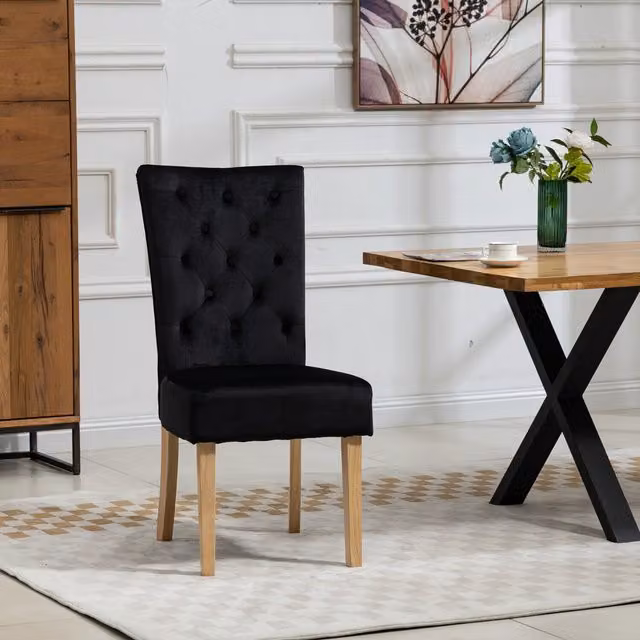 Artemis Home Set of 2 Pienza Black Velvet Dining Chairs with Pine Wood Legs