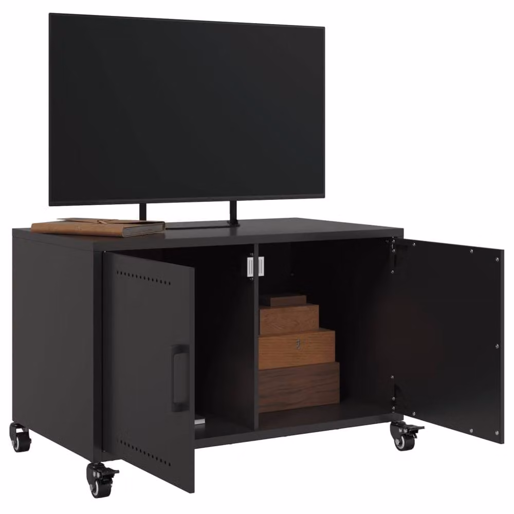 Berkfield Home TV Cabinet in Black Metal, W: 68 cm, D: 39 cm, H: 43.5 cm – 4