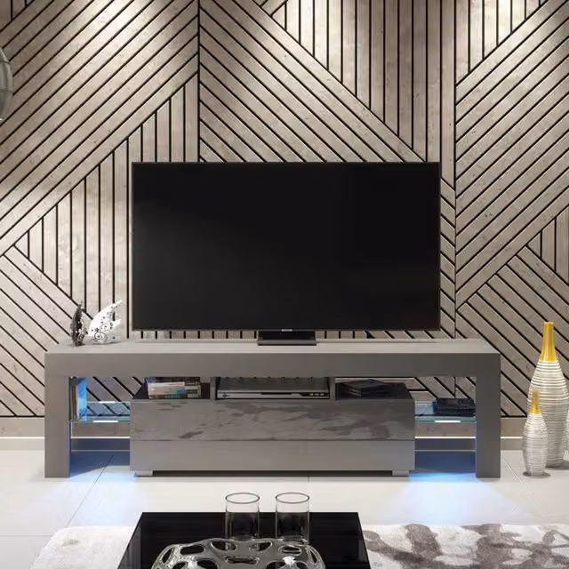 Creative Furniture Aria TV Unit in Dark Grey with Glossy Doors and LED Lights, W: 160 cm, H: 45 cm, D: 35 cm