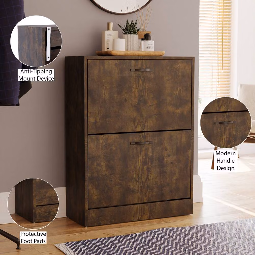 HD Designs Vida Designs Modern Brown Shoe Cabinet with Tilting Compartments and Drawers – 2