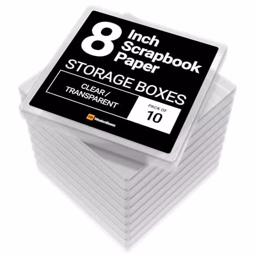 WestonBoxes Silver and Transparent Plastic Scrapbook Paper and Card Storage Box for 8 x 8 inch Pads – 2