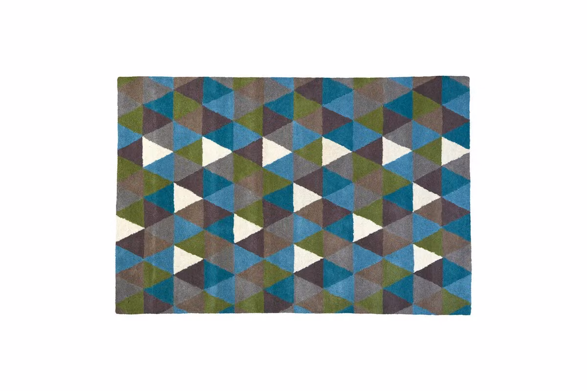 Orsina Hand Tufted Geometric Rectangular Small Rug, Wool and Cotton Blend in Multicolour, Grey, Brown and Petrol – 3