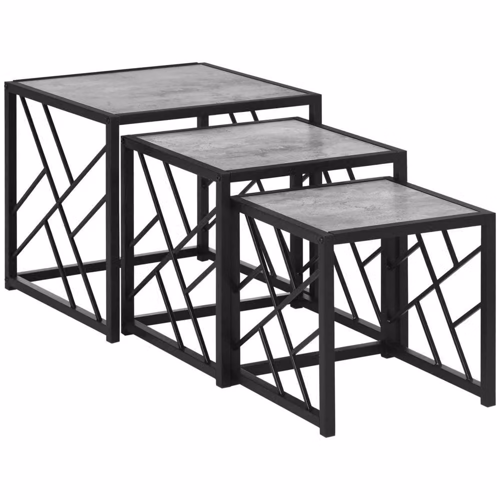 VOGREX Grey 3-Piece Nesting Coffee Table Set with Square Metal Frames – 3