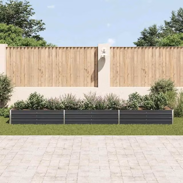 Berkfield Home Garden Galvanised Steel Raised Bed in Anthracite Grey, W/D/H: 480 x 80 x 45 cm
