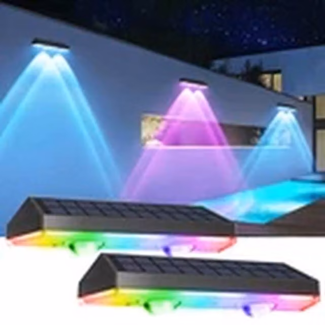 EONLION 2-Pack Solar Powered LED Garden Wall Lights with RGB Multicolour Effect and Dusk Sensor in Black – 1