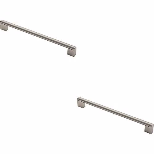 Loops 2 Pack Round Bar Pull Handle in Brushed Silver Stainless Steel, W: 296 mm, D: 14 mm, Fixing Centres: 256 mm