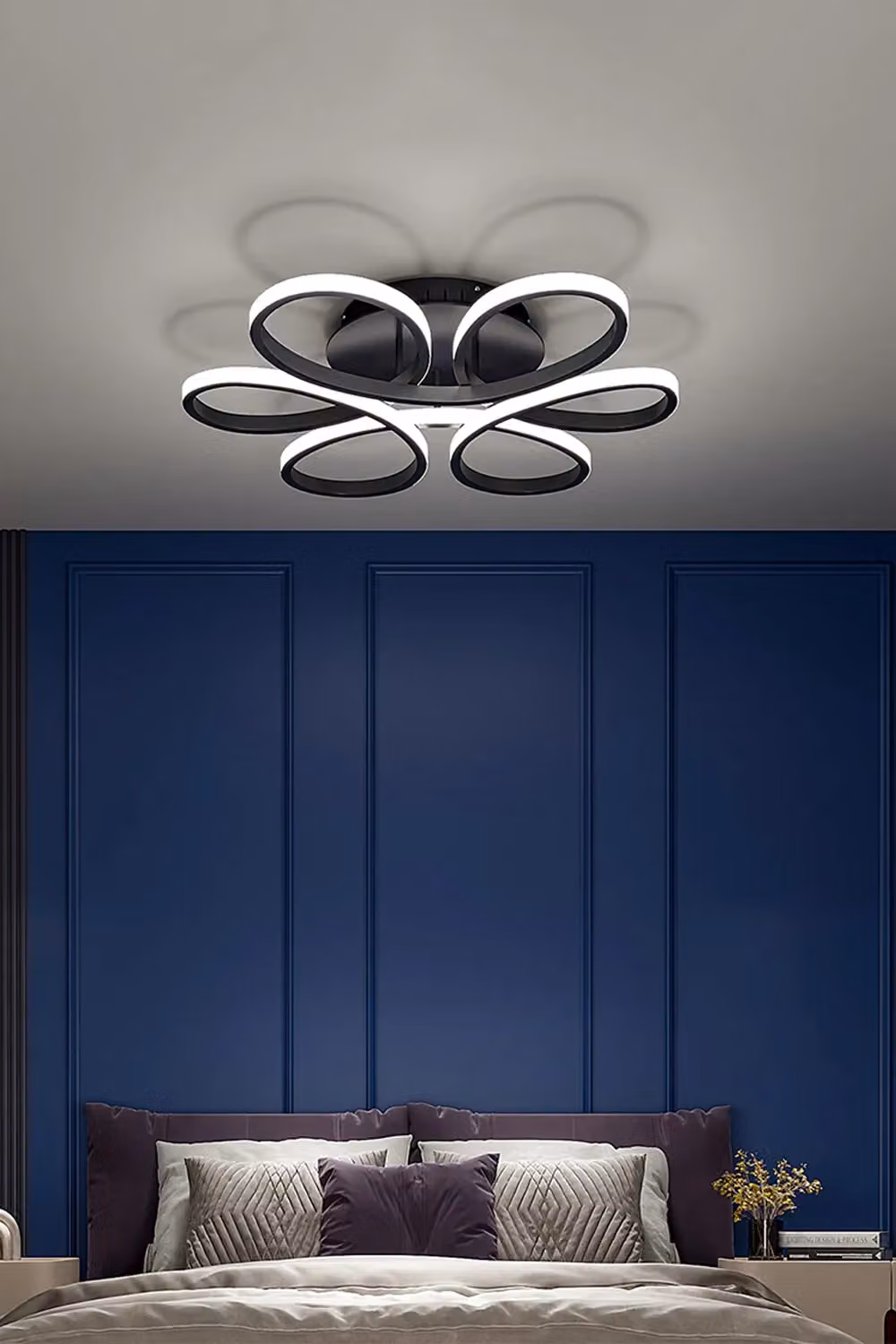Living and Home 74W Modern Black Acrylic Petal LED Semi Ceiling Light – 2
