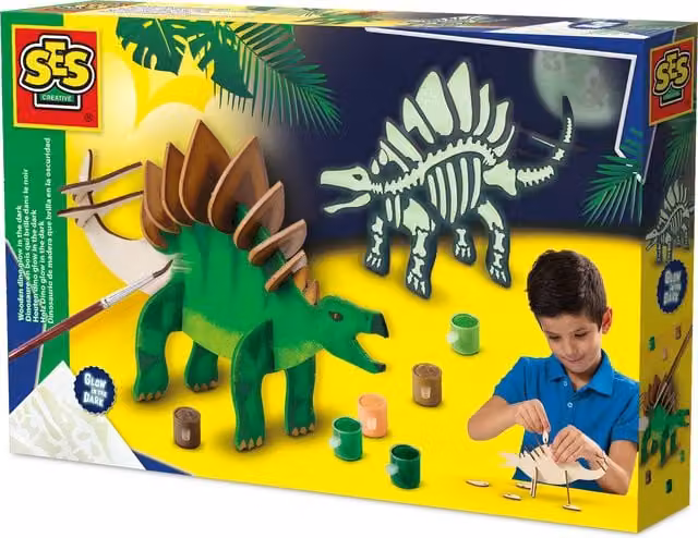 SES Creative Glow in the Dark Wooden Dino in Green