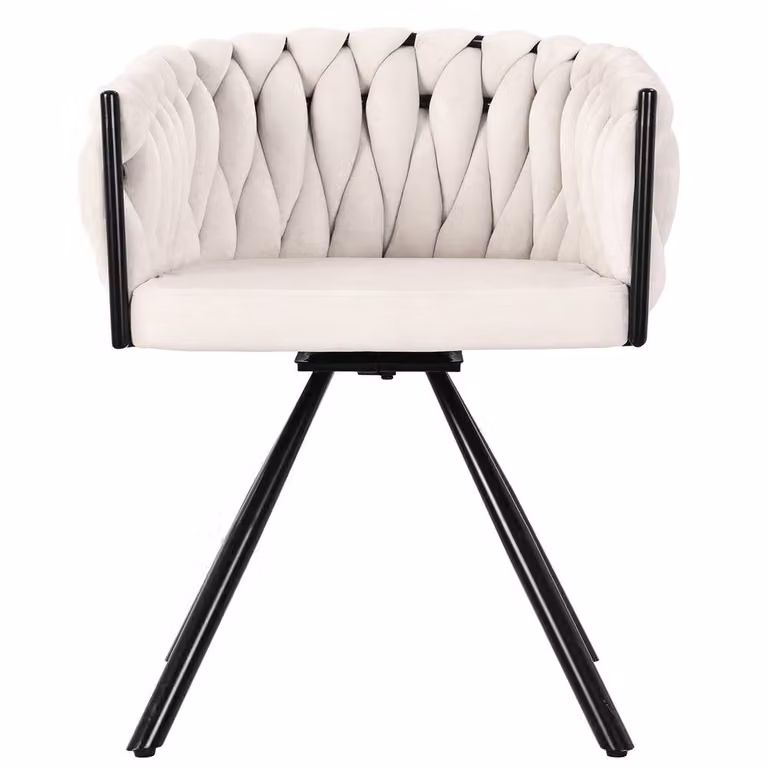 Rolipo Beige Velvet Swivel Dining Chair with Metal Legs