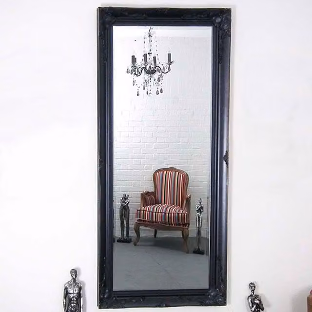MirrorOutlet Thornton Black Full Length Wall Mirror, Rectangular, H 170.0 x W 79.0 x D 1.0 cm