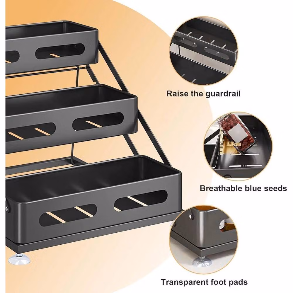 VOGREX 3-Tier Adjustable Metal Spice Rack Organizer in Black – 3