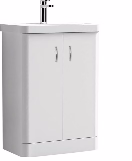 Balterley Modern Gloss White 2 Door Freestanding Bathroom Vanity Unit with Basin, W/D/H: 60 x 35 x 86.4 cm