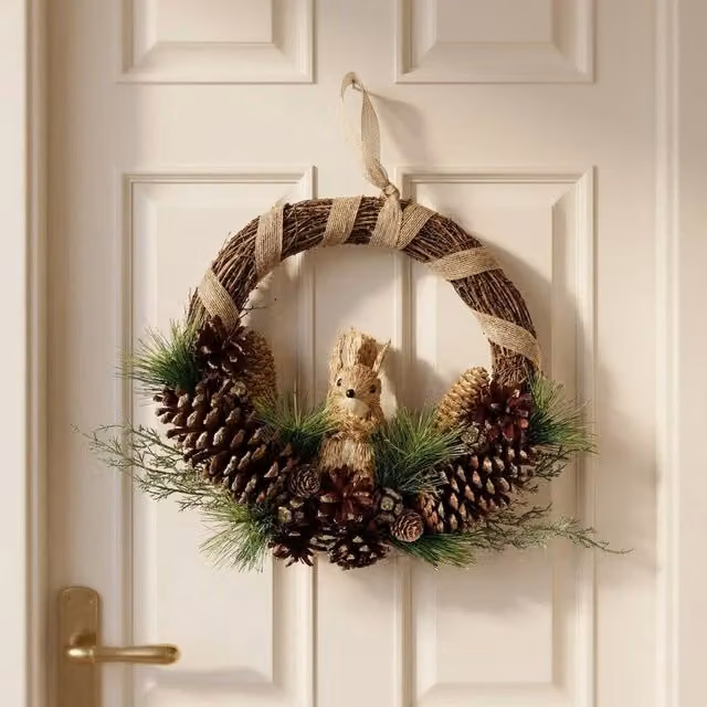Garden Greatness Natural Pine Cone Squirrel Half Wreath in Brown