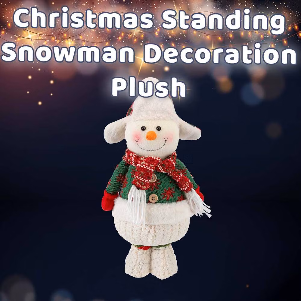VFM e-Store Christmas Standing Snowman Plush Decoration in White and Red, H 41.5 cm x W 21.5 cm – 2