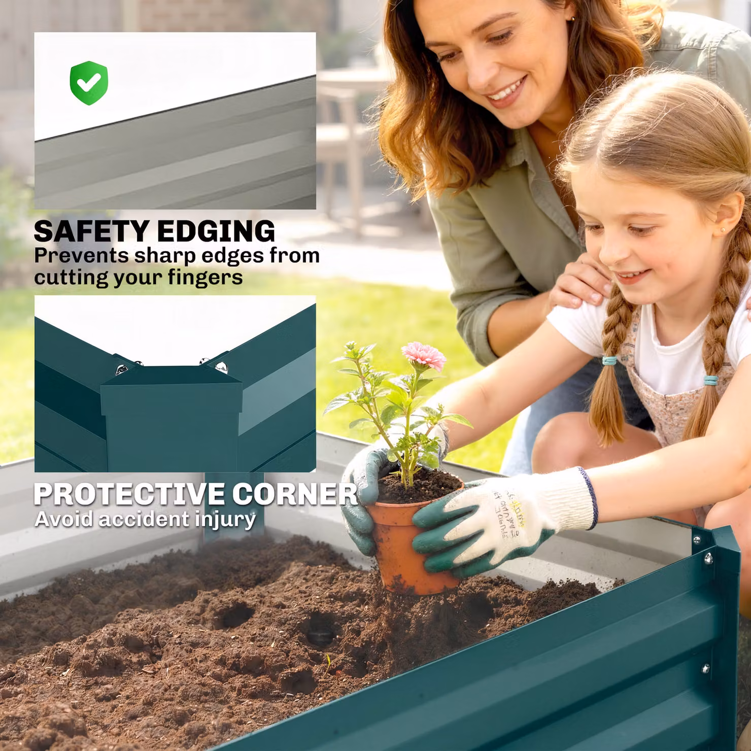 Outsunny Set of Two Green Galvanised Steel Raised Bed Planters for Vegetable Gardens, W/D/H: 100 x 60 x 30 cm – 5