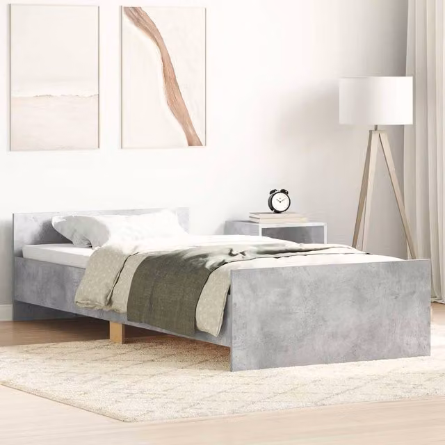 Berkfield Home Modern Bed Frame with Headboard in Grey, W: 80 cm, L: 200 cm