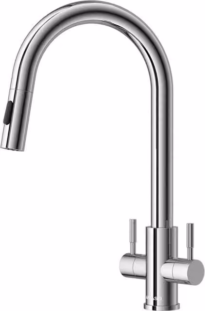 Appaso Dual Lever Kitchen Tap with 2-Mode Pull Out Sprayer in Silver Chrome