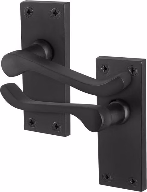 AFIT Black Scroll Victorian Internal Door Handles with Long Backplate, 1 Pair, Matt Black
