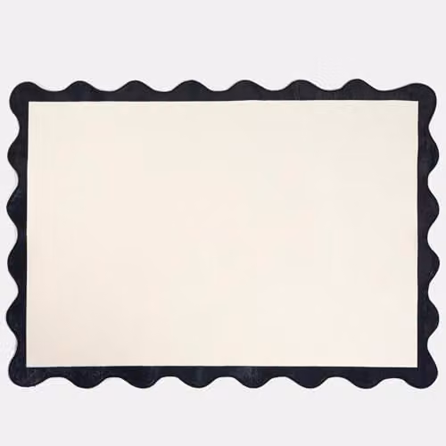 OHS Modern Scallop Edge Rectangular Area Rug, Non-Slip Polyester Floor Carpet for Living Room or Bedroom, W/D/H: 120 x 170 cm, Black/Beige/White – 3