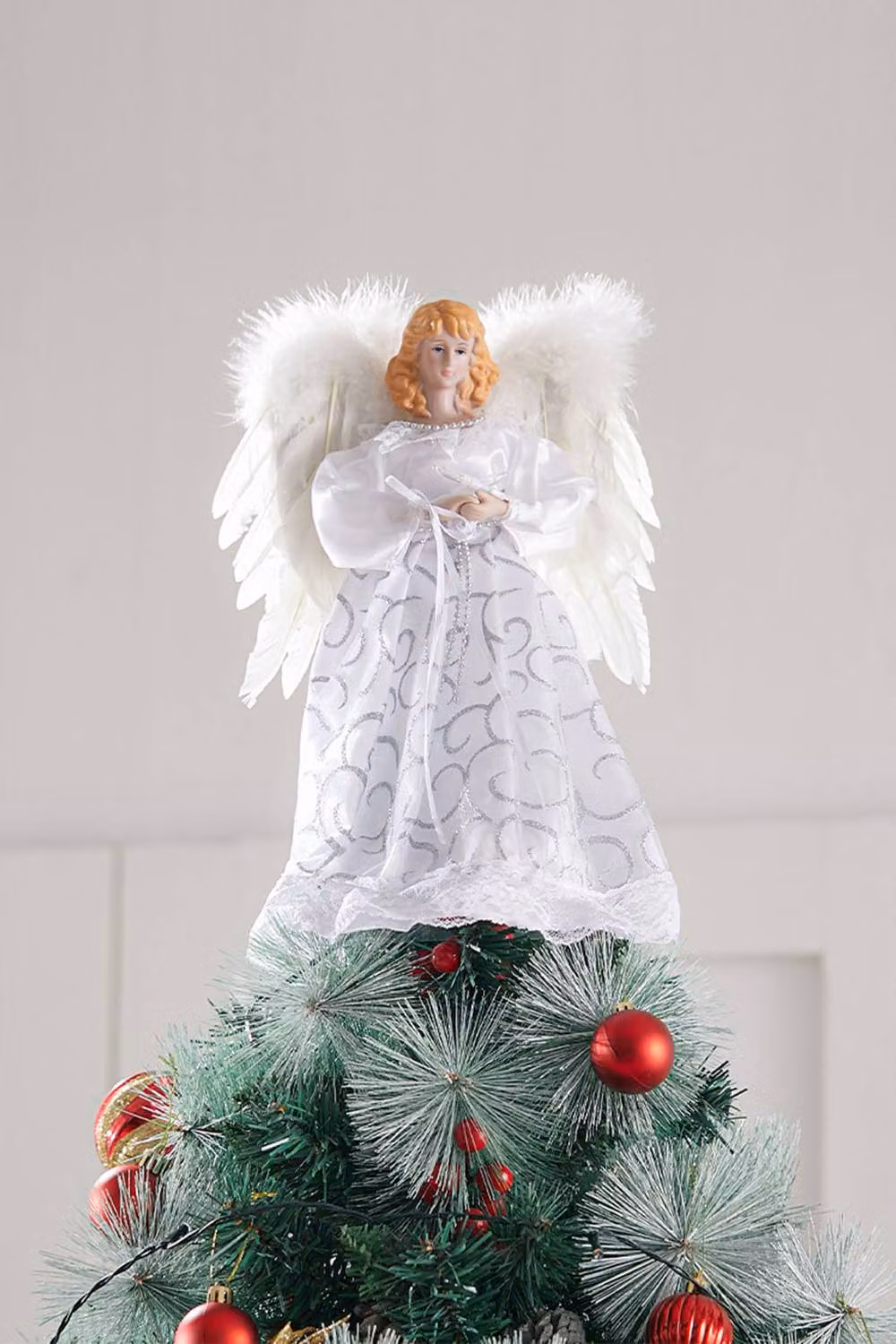 Living and Home White Angel Christmas Tree Topper with LED Lights – 2