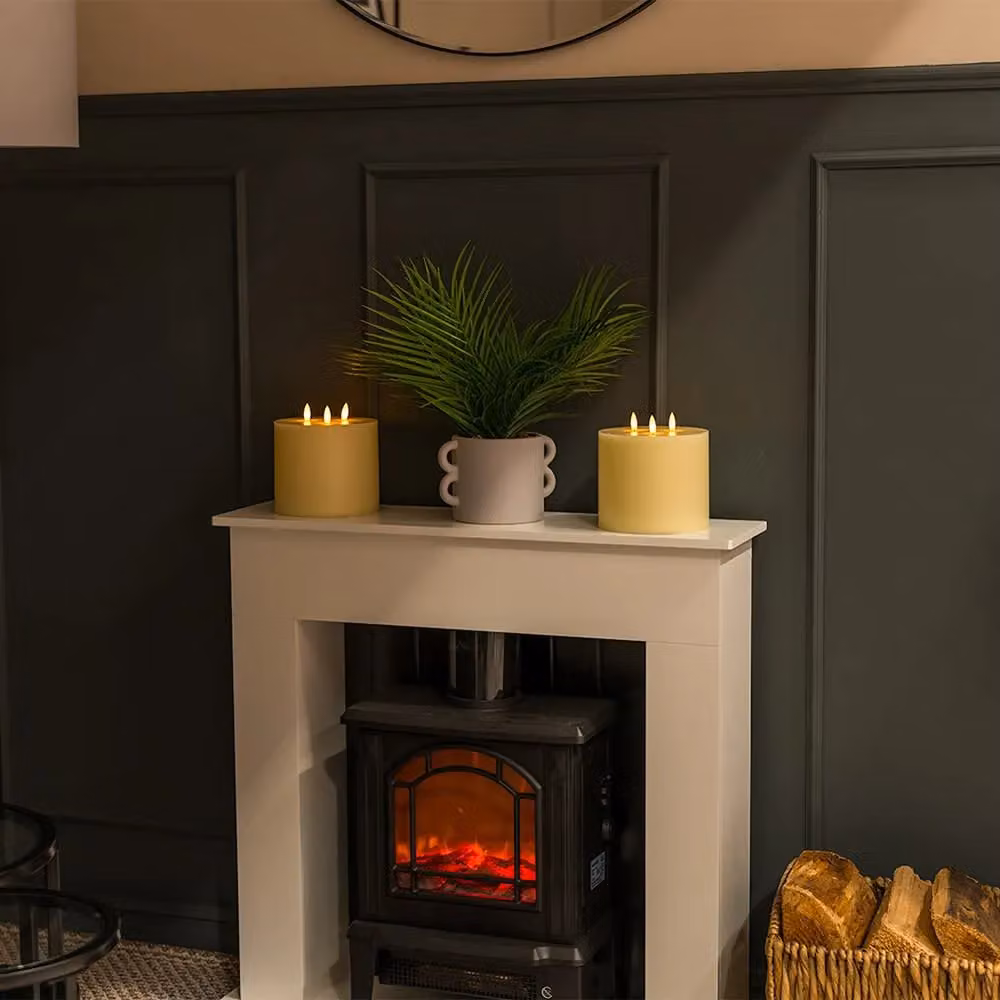ValueLights Set of 2 White Flickering Flameless Wax Pillar Candles with Timer and Remote Control – 2