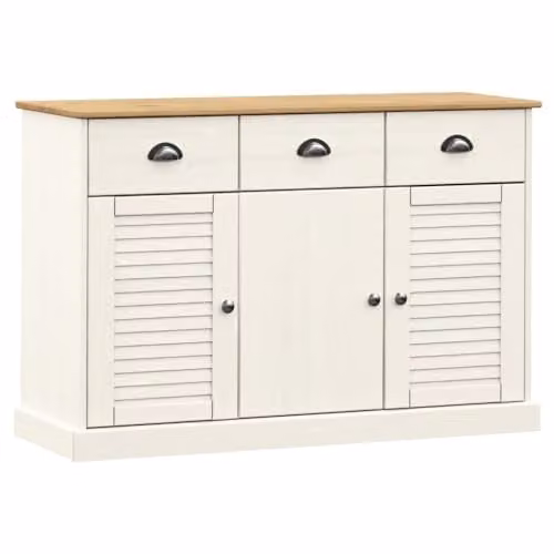 vidaXL VIGO Sideboard with Drawers in White Waxed Solid Pine Wood, W/D/H: 113 x 40 x 75 cm