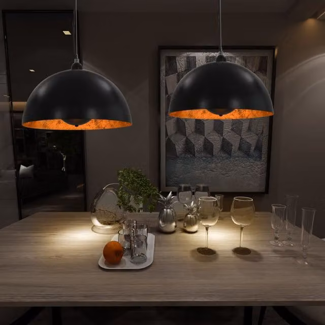 Berkfield Home Set of 2 Modern Semi-spherical Metal Ceiling Lamps in Black and Gold, Diameter: 40 cm, E27 – 1
