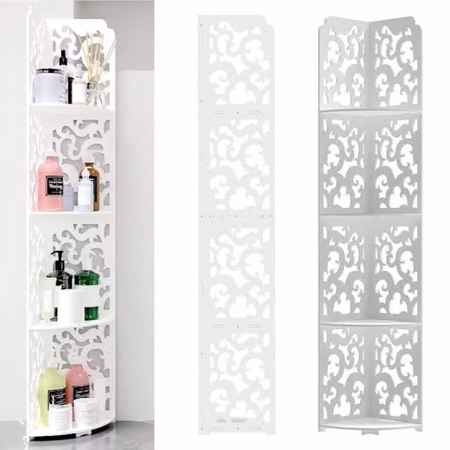 FORGEVIO 4 Tier Corner Shelving Unit in White for Living Room and Hallway