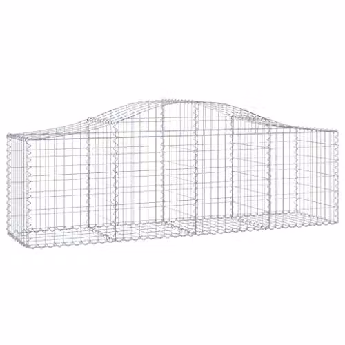 vidaXL Arched Gabion Baskets, 2 Pieces, Silver Galvanised Steel, W/D/H: 200 x 50 x 60/80 cm