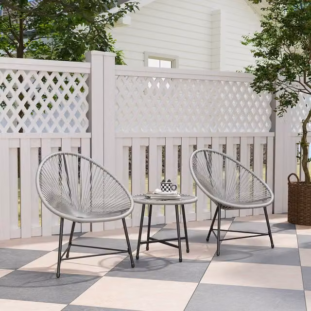 Outsunny Modern Rattan Bistro Set with Acapulco Chairs in Grey
