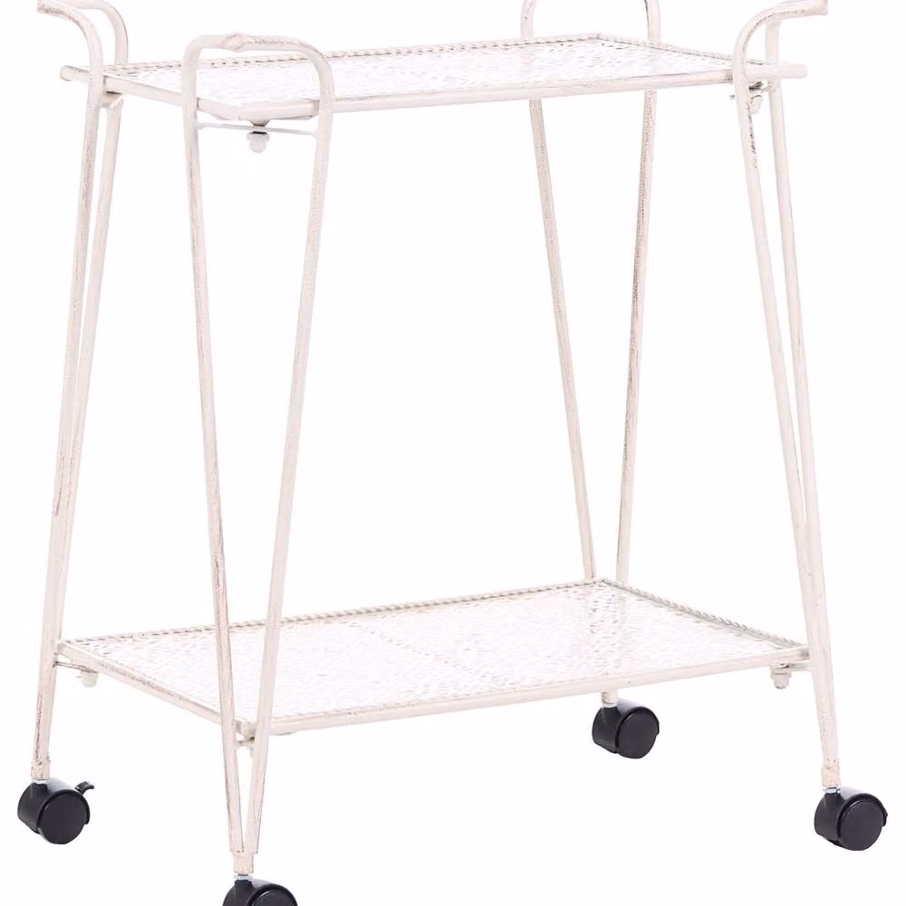 Wyld and Coco White 2-Tier Mobile Bathroom Trolley with Matt Metal Mesh Shelves – 2